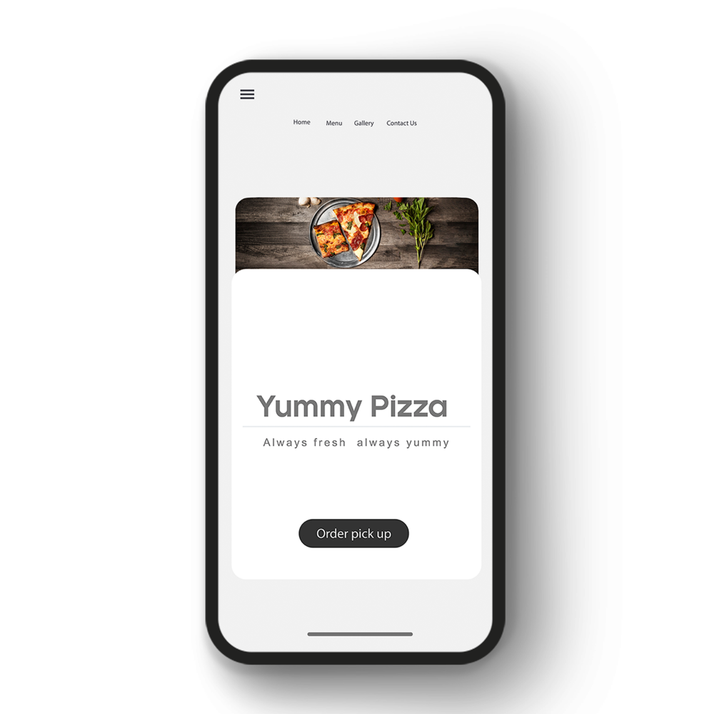 a customized pizza website on a phone's screen